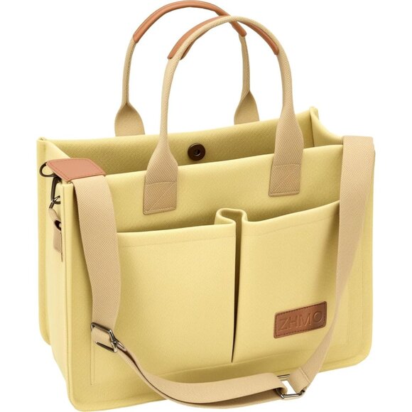 Handbags - Women's Khaki Imported Canvas Laptop Crossbody Work Large Tote Handbags